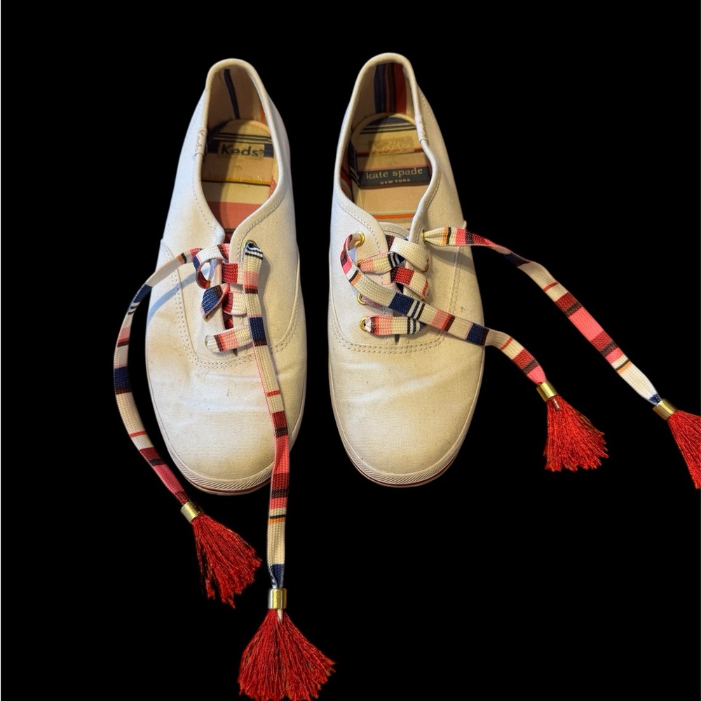 New Kate Spade for Keds White Canvas Shoes with Red Accents size 7